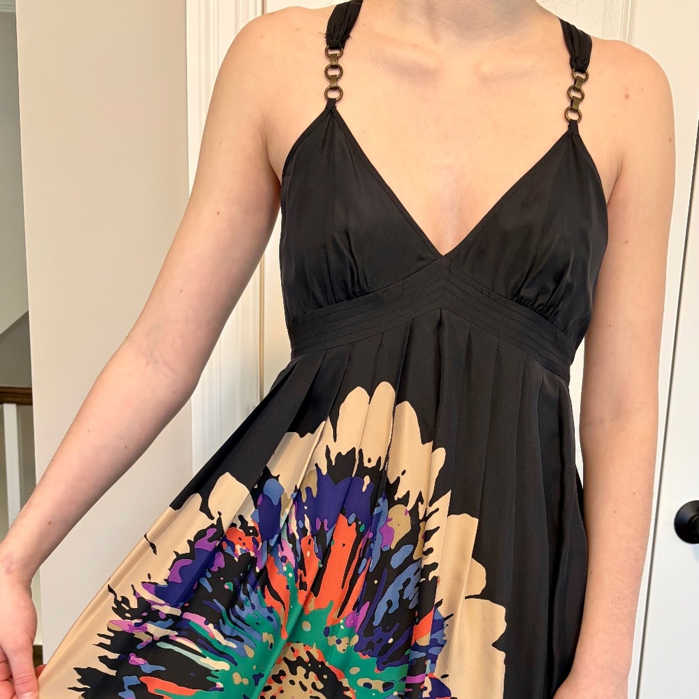 Laundry by Shelli Segal Black Silk Dress with Floral Print, Size S